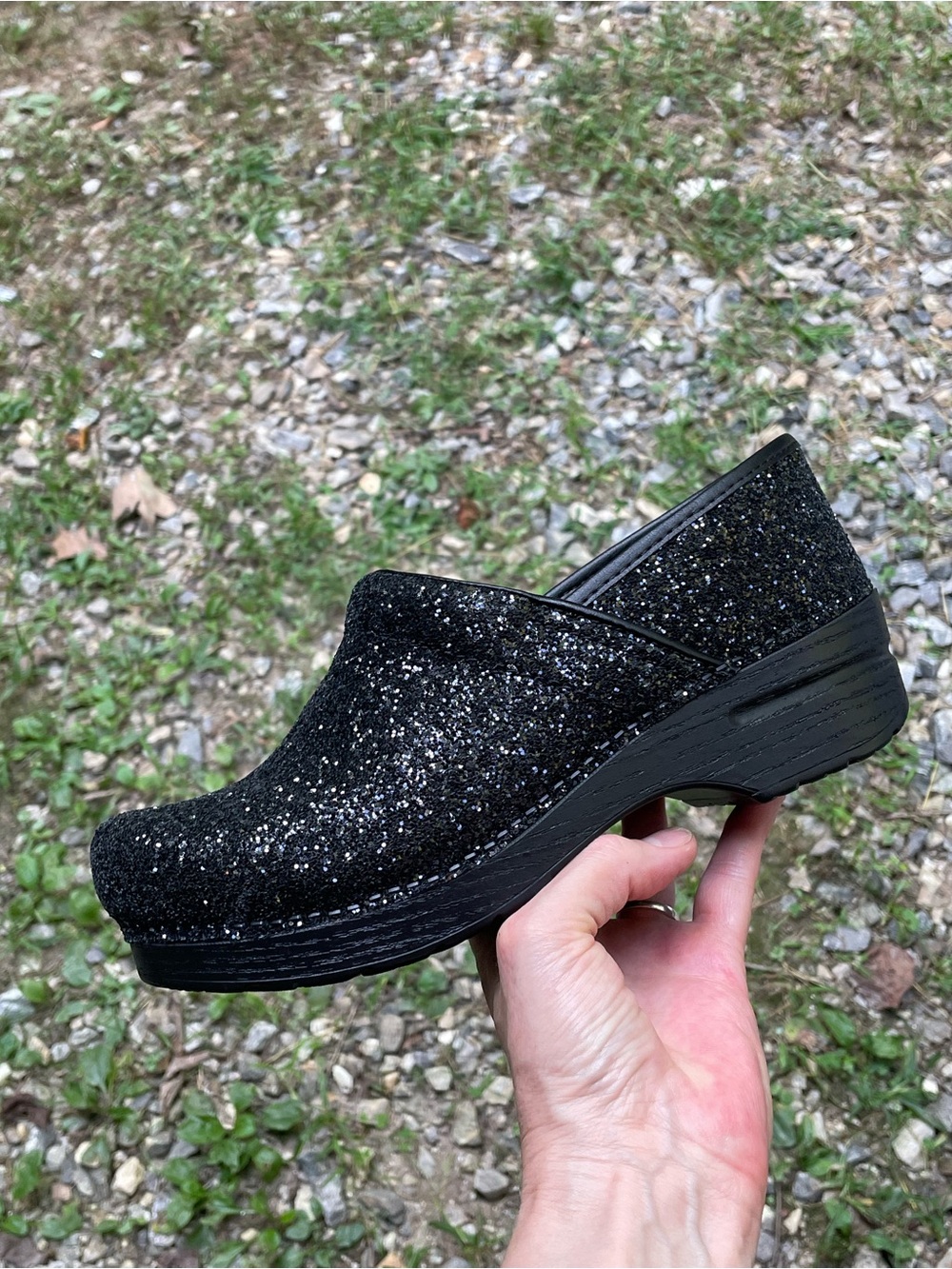 NWOB Dansko Black Glitter Clogs Size 39 Wide